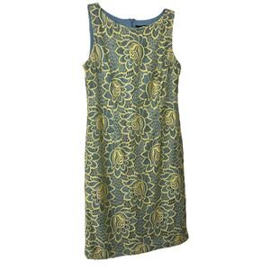 Chetta B Sleeveless Shift Dress Size 10 Blue Yellow Lace Accent